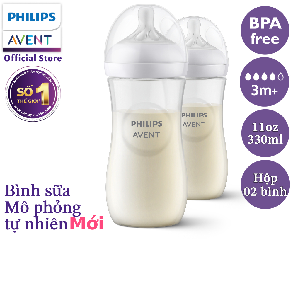 Ảnh Philips Avent Hộp 2 Bình sữa mô phỏng tự nhiên 330ml mới (núm ty phản ứng tự nhiên) SCY906/02 1