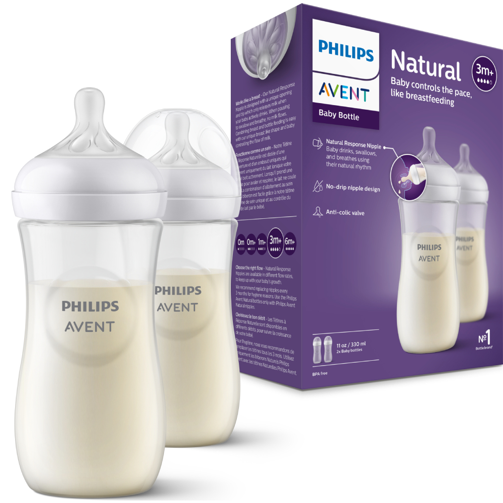Ảnh Philips Avent Hộp 2 Bình sữa mô phỏng tự nhiên 330ml mới (núm ty phản ứng tự nhiên) SCY906/02 3