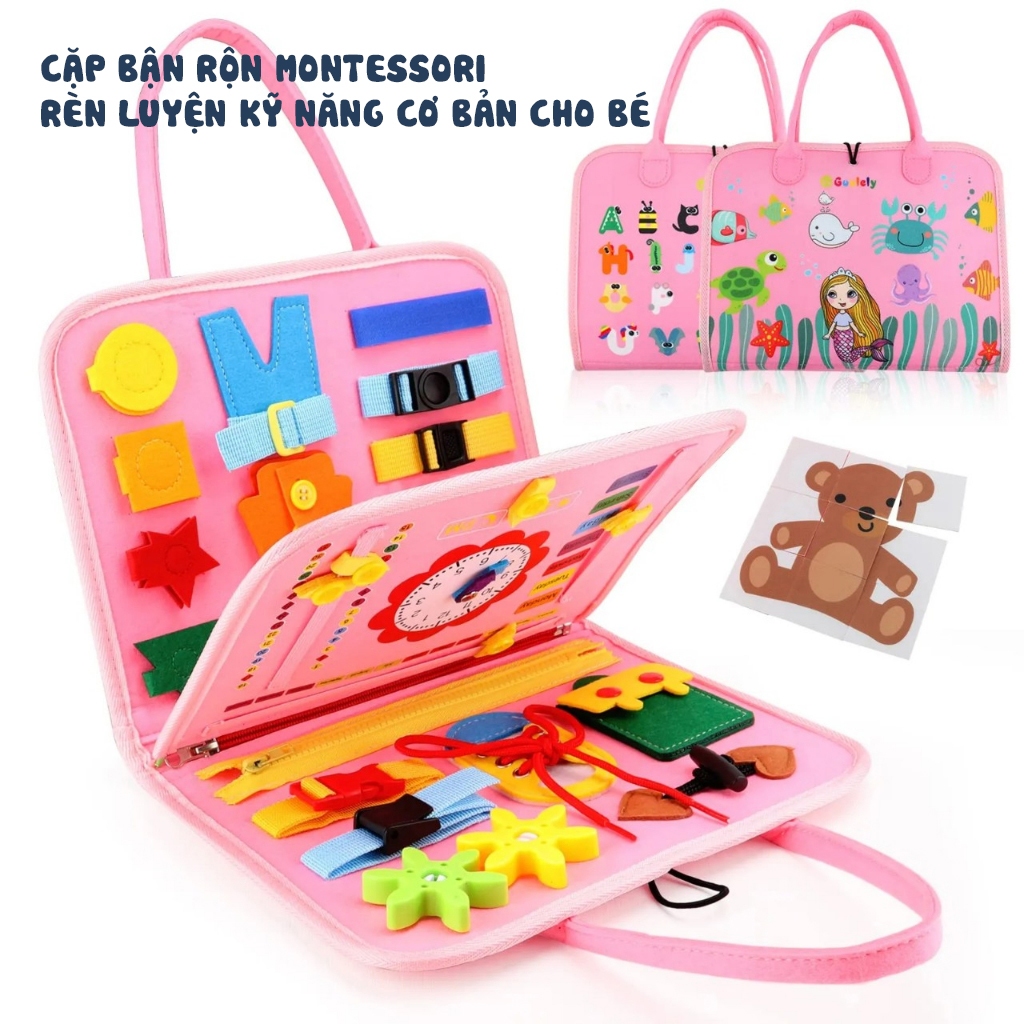 Cặp bận rộn bảng kỹ năng sống cơ bản Montessori giúp bé phát triển trí tuệ.