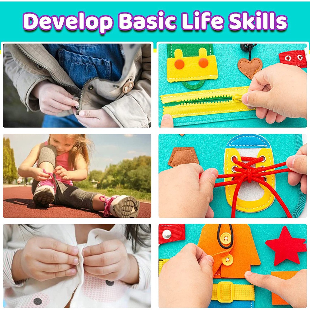 Cặp bận rộn bảng kỹ năng sống cơ bản Montessori giúp bé phát triển trí tuệ.
