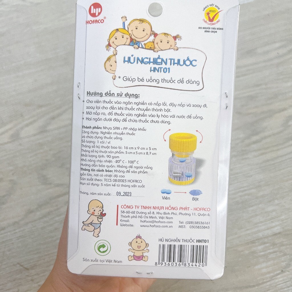 Hủ nghiền thuốc Cao Cấp HOFACO  bằng nhựa - Hũ cà thuốc viên cho bé HNT01 AN TOÀN