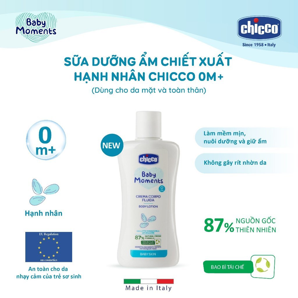 Sữa dưỡng ẩm chiết xuất hạnh nhân Chicco 0M+ - Chai du lịch 50ml