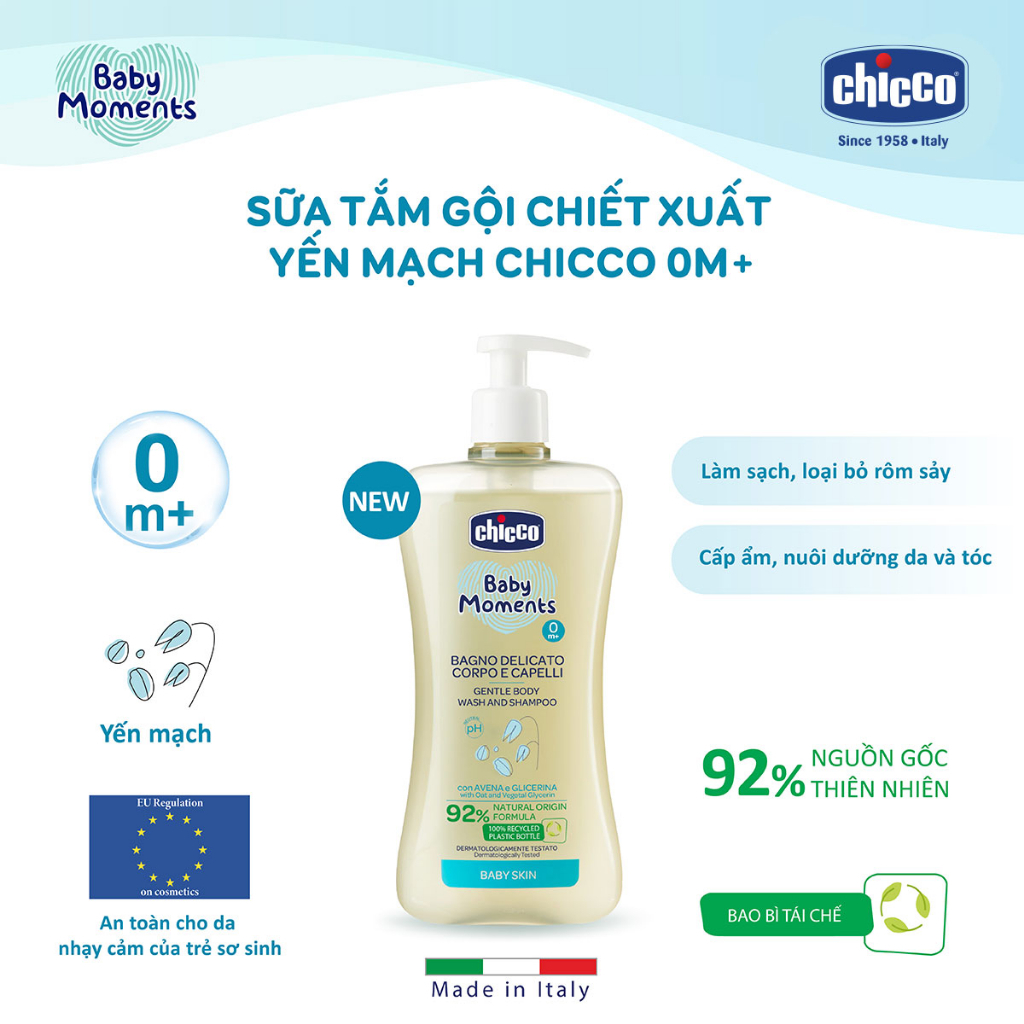 Sữa tắm gội chiết xuất yến mạch Chicco 0M+ - Chai du lịch 50ml