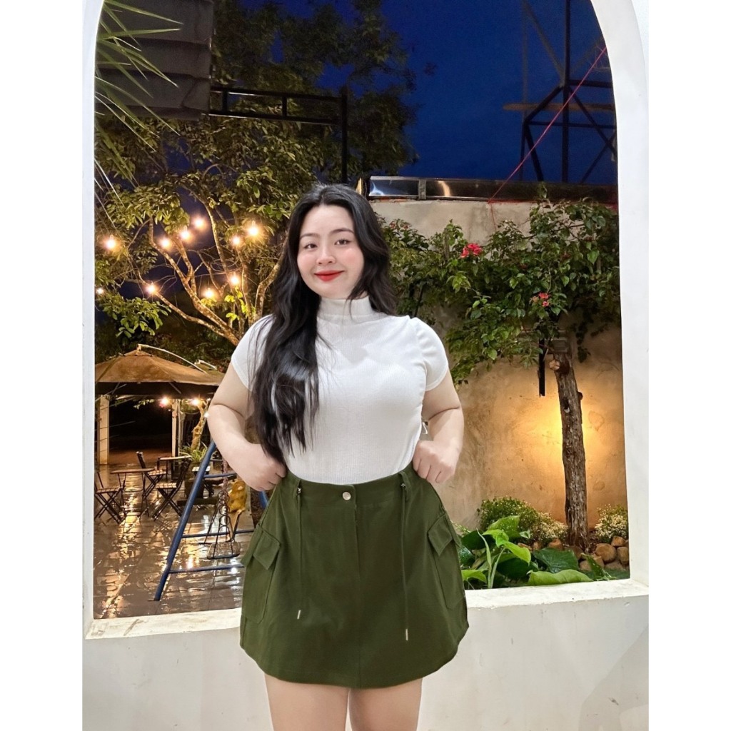 Chân Váy Chữ A Bigsize Nữ Lưng Cao Nhiều Màu Chất Vải Kaki Không Co Giãn Rút Dây Eo CV18