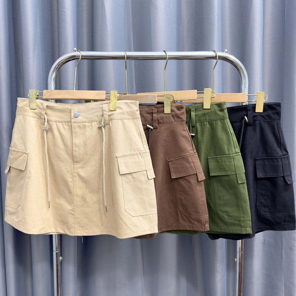 Chân Váy Chữ A Bigsize Nữ Lưng Cao Nhiều Màu Chất Vải Kaki Không Co Giãn Rút Dây Eo CV18