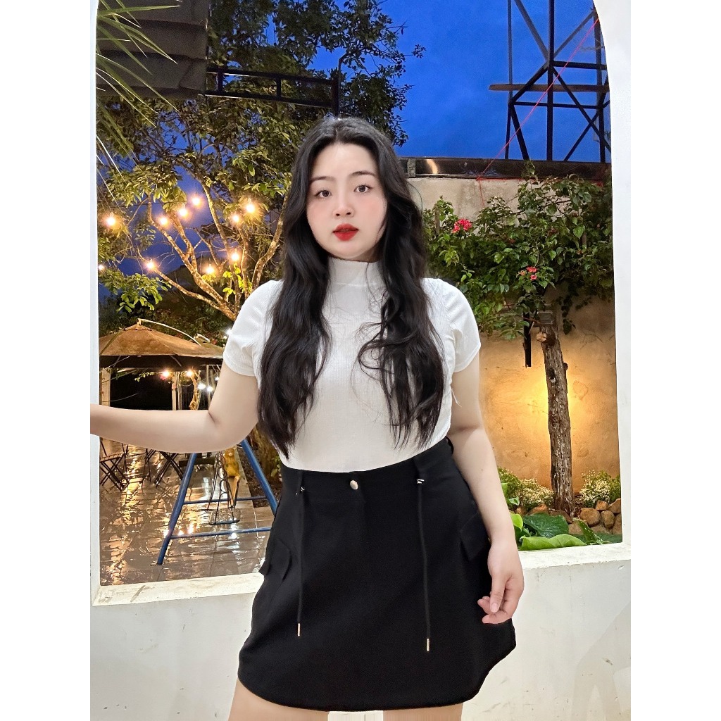 Chân Váy Chữ A Bigsize Nữ Lưng Cao Nhiều Màu Chất Vải Kaki Không Co Giãn Rút Dây Eo CV18