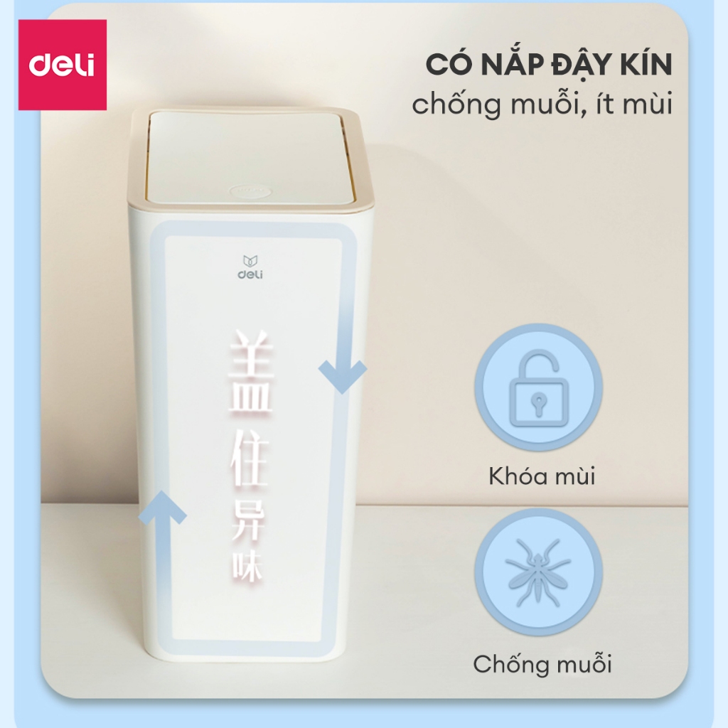 Thùng Rác Nắp Bật Nhấn Nút Tiết Kiệm không gian nhựa PP nguyên sinh hạn chế mùi hôi kháng khuẩn sọt rác văn phòng