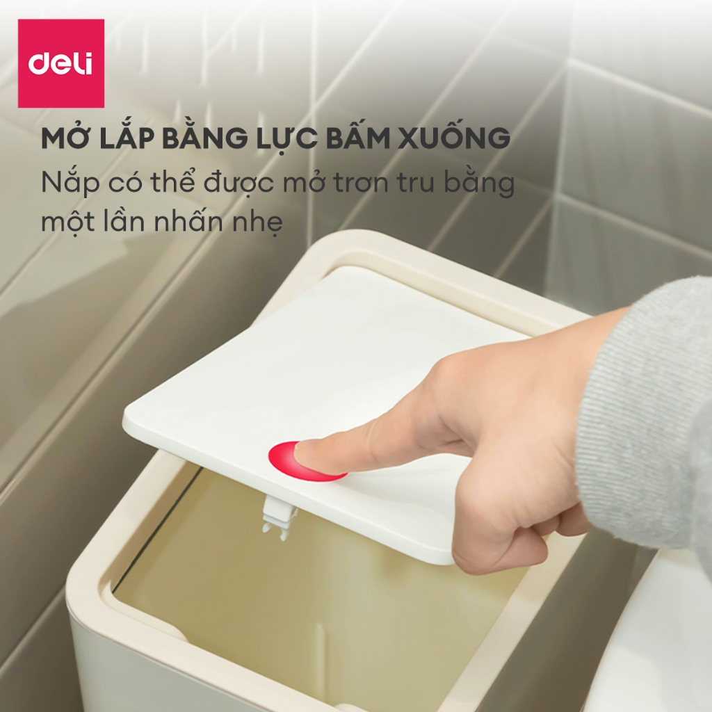 Thùng Rác Nắp Bật Nhấn Nút Tiết Kiệm không gian nhựa PP nguyên sinh hạn chế mùi hôi kháng khuẩn sọt rác văn phòng