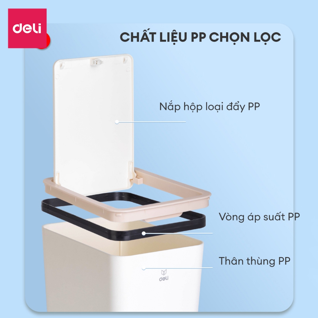 Thùng Rác Nắp Bật Nhấn Nút Tiết Kiệm không gian nhựa PP nguyên sinh hạn chế mùi hôi kháng khuẩn sọt rác văn phòng