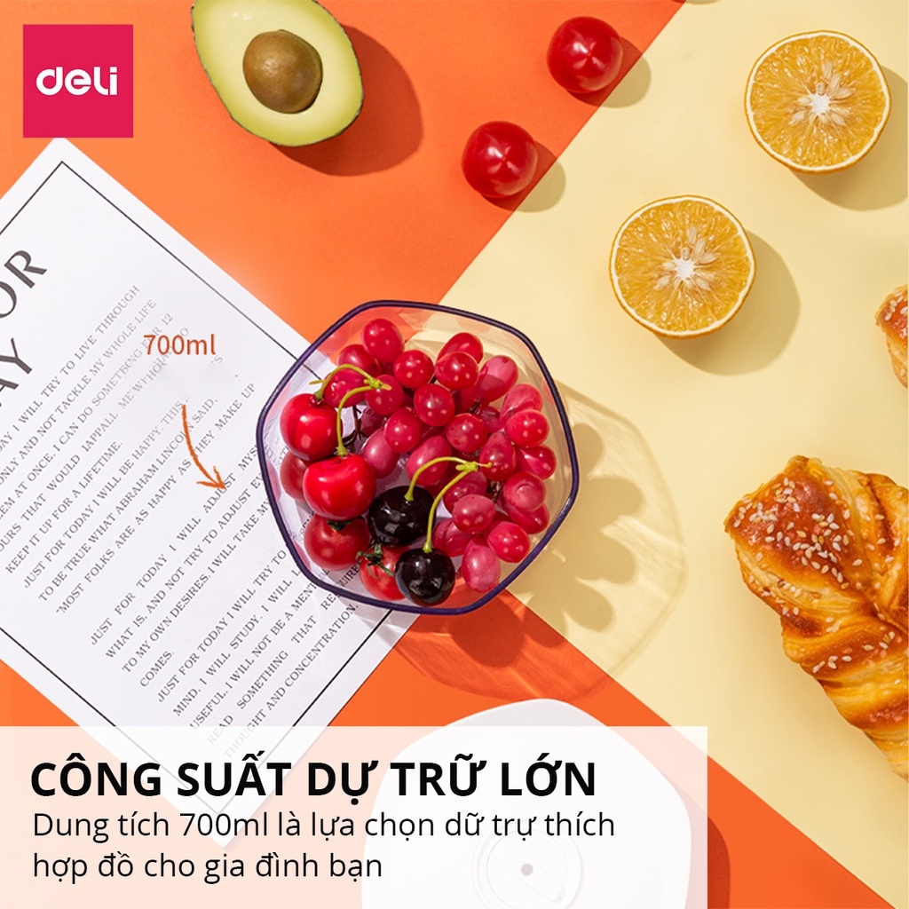 Hộp đựng thực phẩm hút chân không kín khí Deli nhựa nguyên sinh SAN, không rò rỉ, giữ thực phẩm luôn tươi an toàn