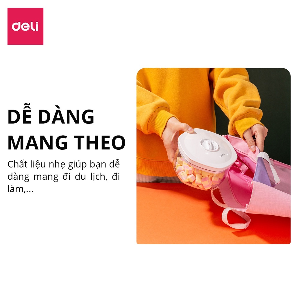 Hộp đựng thực phẩm hút chân không kín khí Deli nhựa nguyên sinh SAN, không rò rỉ, giữ thực phẩm luôn tươi an toàn