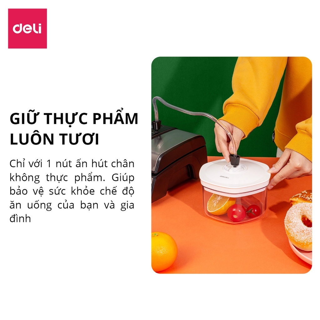 Hộp đựng thực phẩm hút chân không kín khí Deli nhựa nguyên sinh SAN, không rò rỉ, giữ thực phẩm luôn tươi an toàn