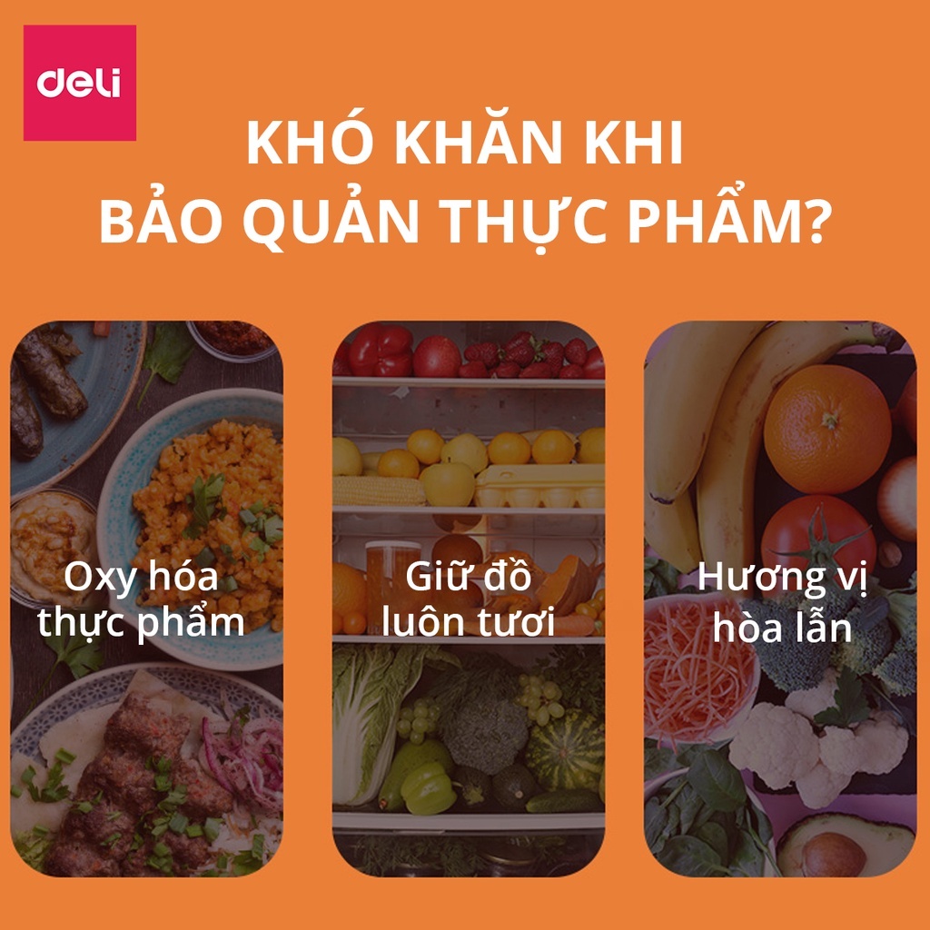 Hộp đựng thực phẩm hút chân không kín khí Deli nhựa nguyên sinh SAN, không rò rỉ, giữ thực phẩm luôn tươi an toàn