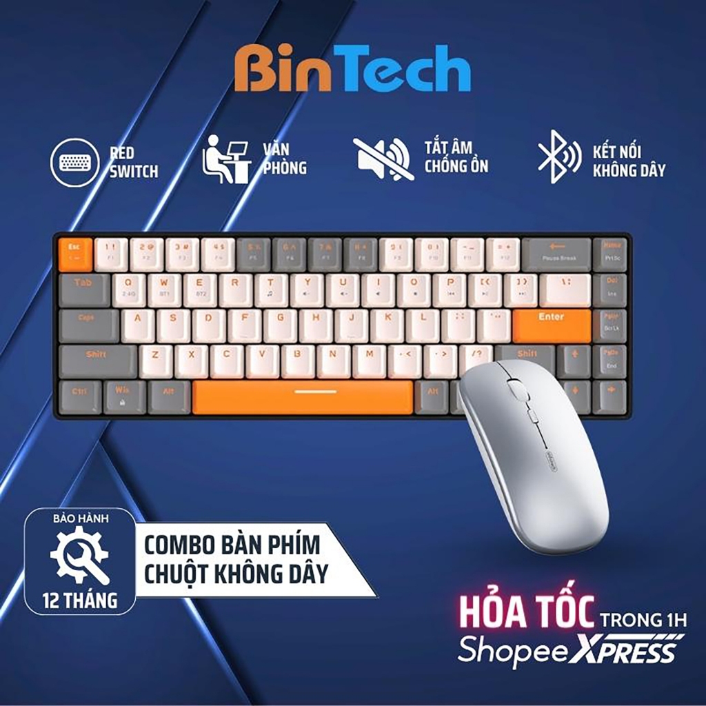 Combo bàn phím chuột không dây BINTECH K68 67 keys nhỏ gọn 2 phối màu ...