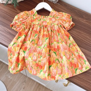 Váy bé gái babydoll hoa tulip bèo ngực bé gái 1-6t (9-26kg) N022