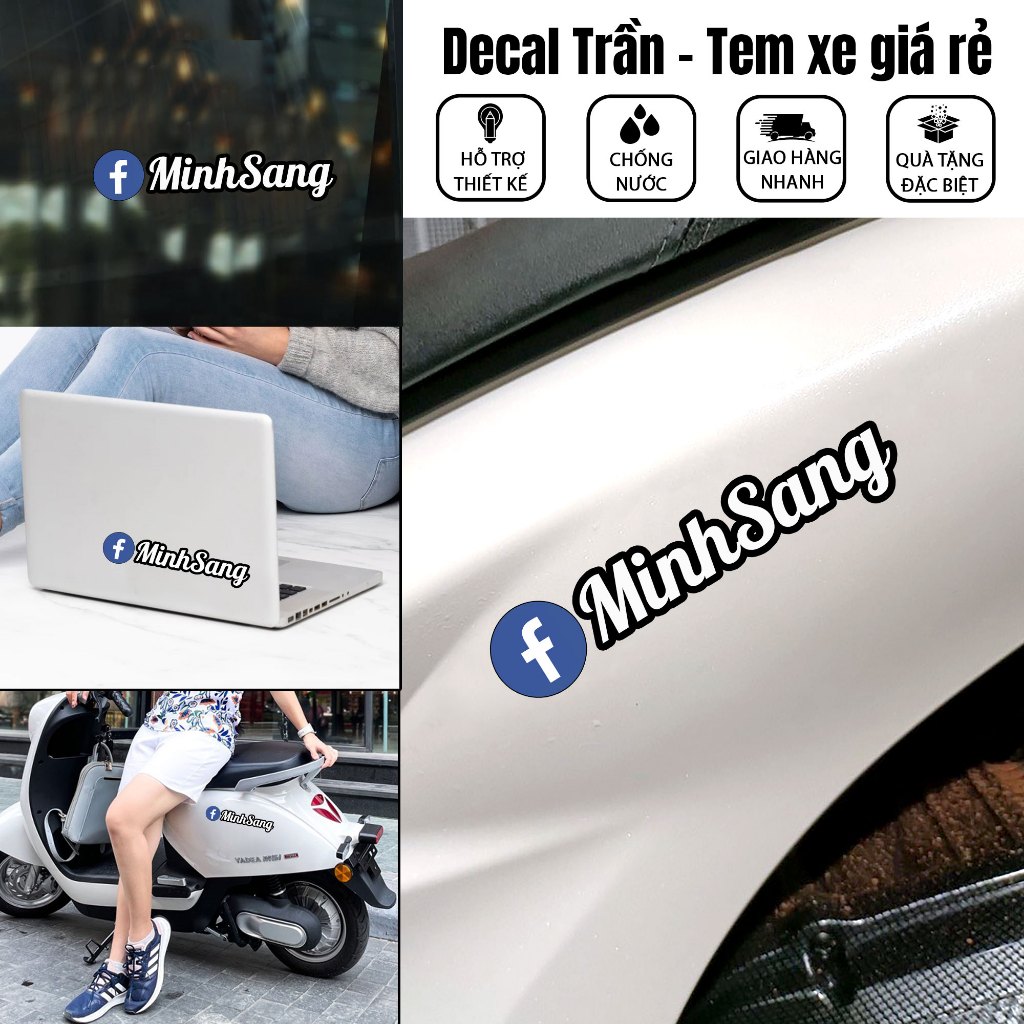 Decal dán xe tên FB chữ đen trắng, tem dán các loại xe, nón bảo biểm ...