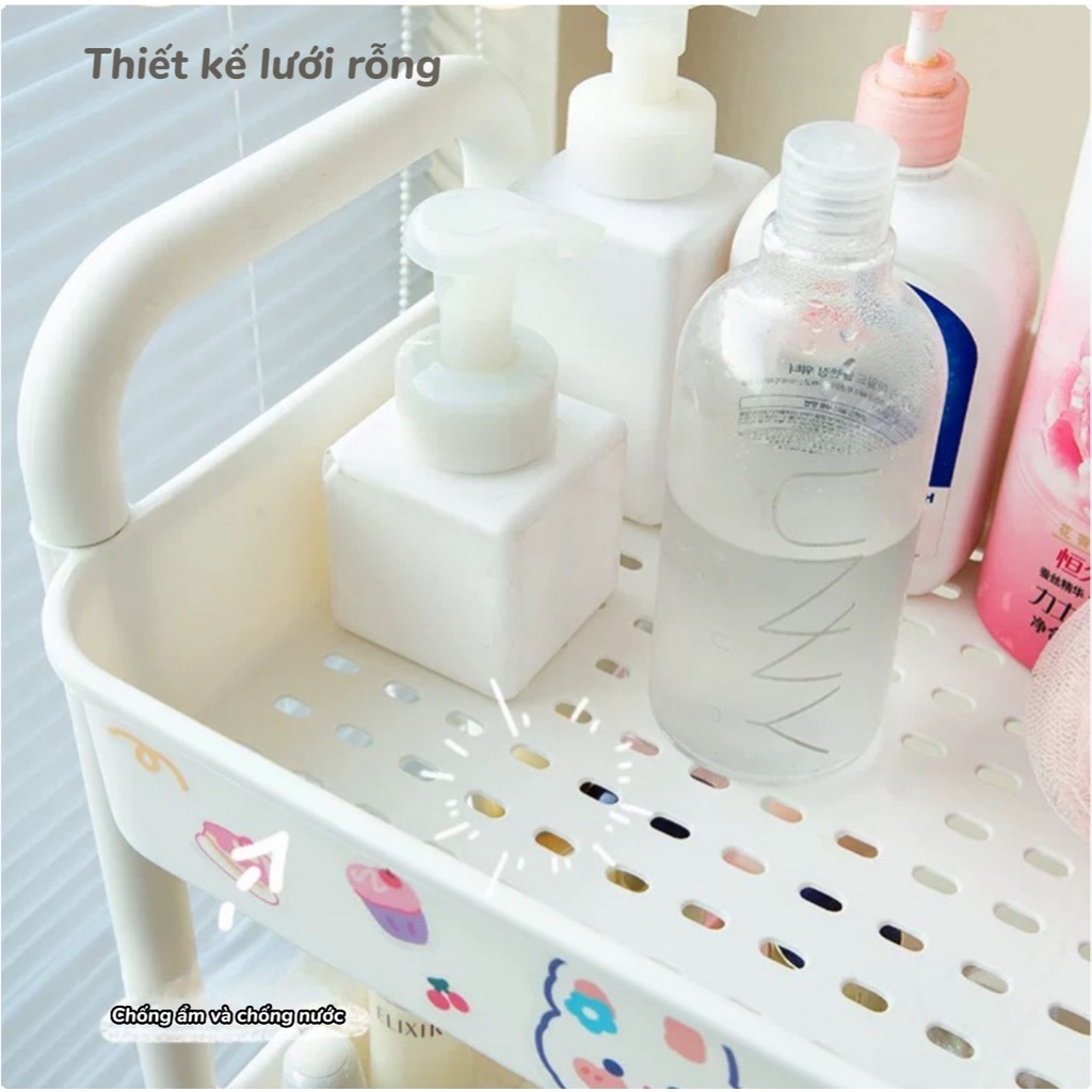 Kệ Đựng Đồ Đa Năng 3 tầng , Giỏ Để Đồ 3 Tầng 4 Tầng Có Bánh Xe Di Chuyển Tặng Kèm Sticker Dễ Thương