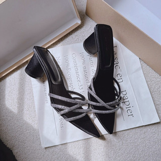 Fullbox Dép Guốc Nữ MieoShoes / Dép Guốc 6cm Quai Đá Chéo / Guốc Mũi Nhọn Quai Đá D2448 D2449 D2450