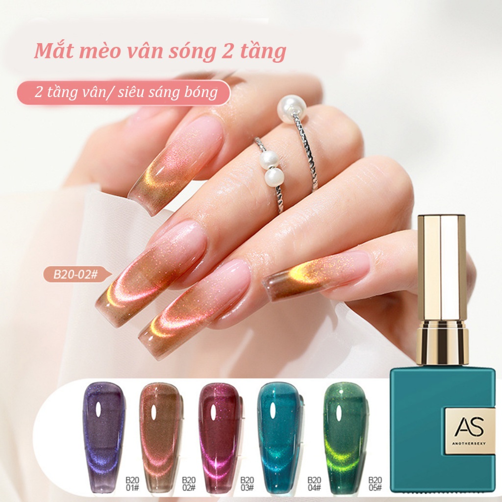 Sơn gel AS mắt mèo vân sóng 2 tầng chai vuông xanh 15ml