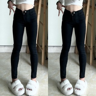 Quần jeans ôm đen trơn Yến Tee ,chất jeans cotton dầy, mềm ,co dãn tốt #8800