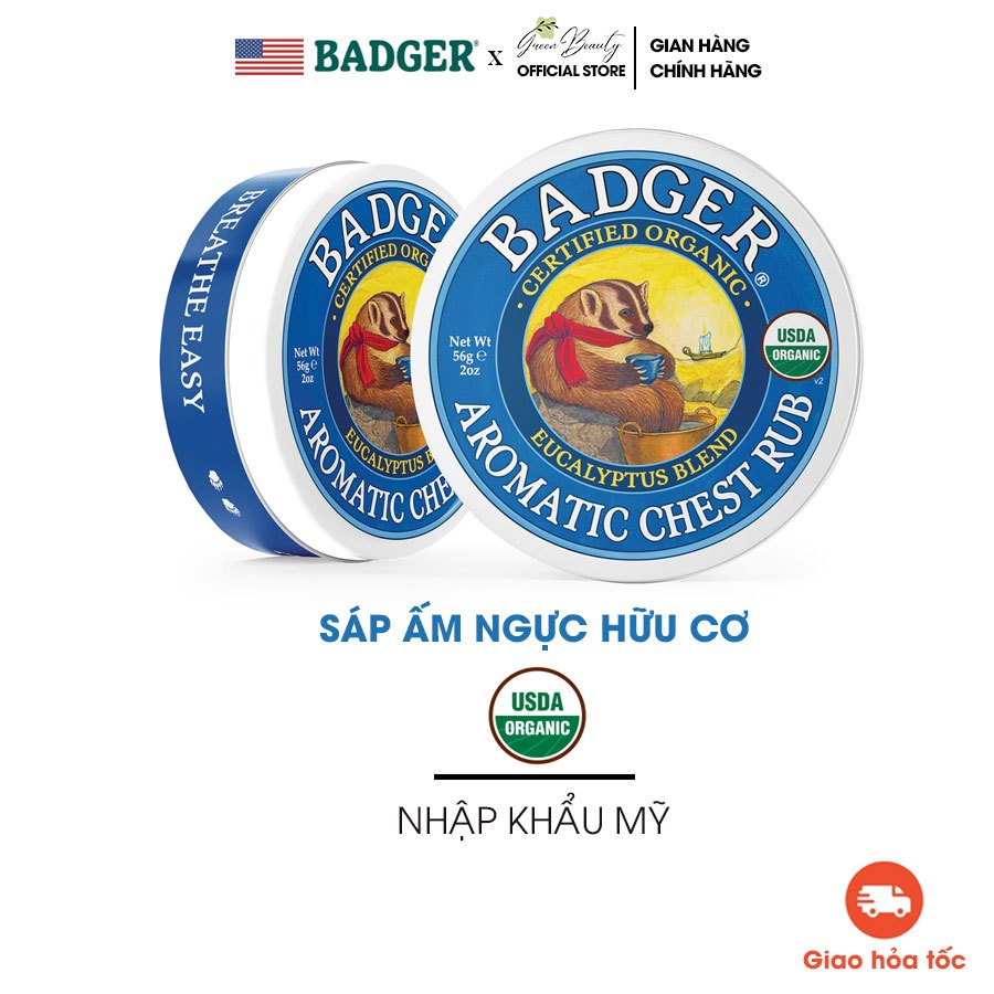 Sáp Dầu Ấm Ngực Giảm Ho Nghẹt Mũi Thành Phần Hữu Cơ Lành Tính Cho Bé BADGER Organic Chest Rub