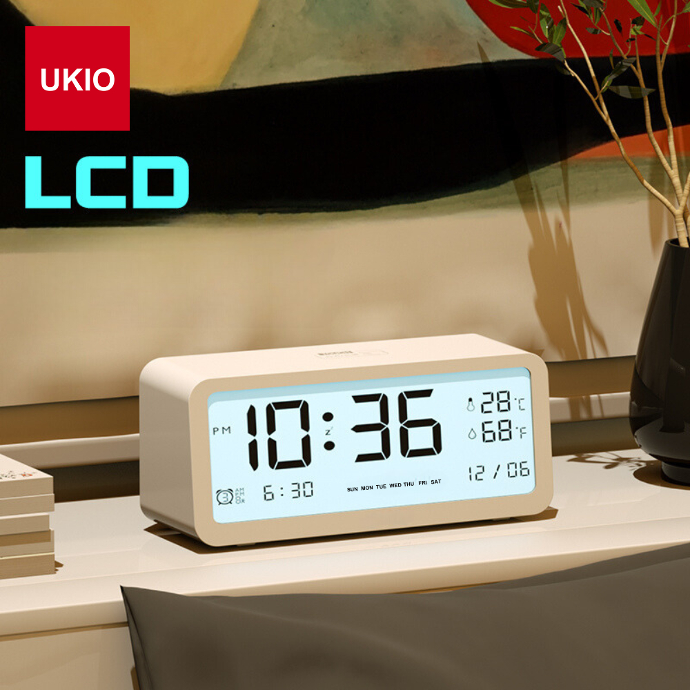 Đồng hồ led để bàn báo thức UKIO màn hình LCD cao cấp đo nhiệt độ và độ ...