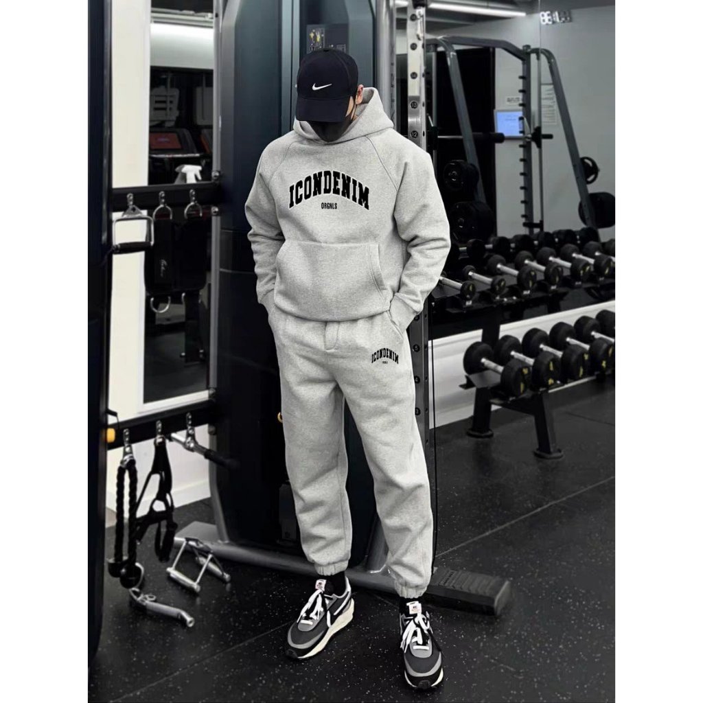Set Nỉ Thể Thao Hoodie Phối Hoạ TiếT ICONDENIM Cá Tính Sành Điệu, Chất Liệu Nỉ Ngoại Mềm Mịn Thấm Hút Mồ Hôi