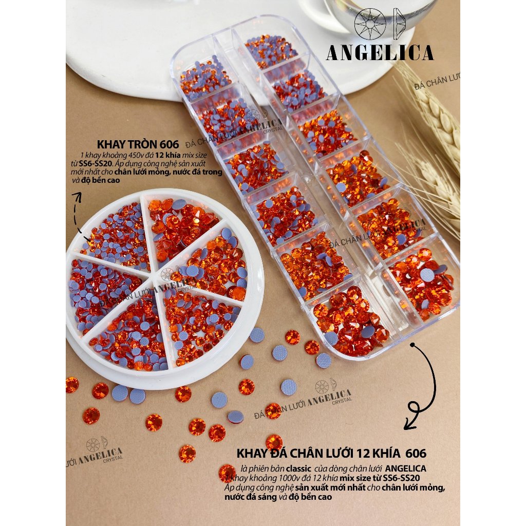 Đá chân lưới nail 12 khía màu cam cháy hyacinth đính móng ANGELICA 606