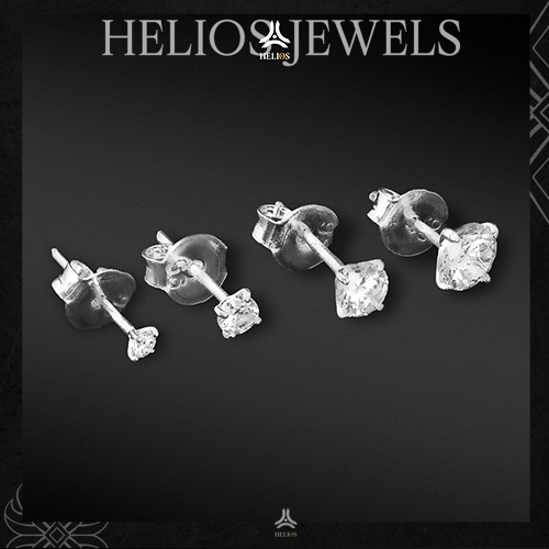 Ảnh Bông tai bạc đính đá HeliSilver Tiny Diamond S925 - Khuyên tai bạc size đá 2mm, 3mm, 4mm, 5mm, 6mm 2