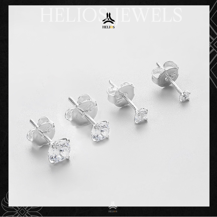 Ảnh Bông tai bạc đính đá HeliSilver Tiny Diamond S925 - Khuyên tai bạc size đá 2mm, 3mm, 4mm, 5mm, 6mm 3