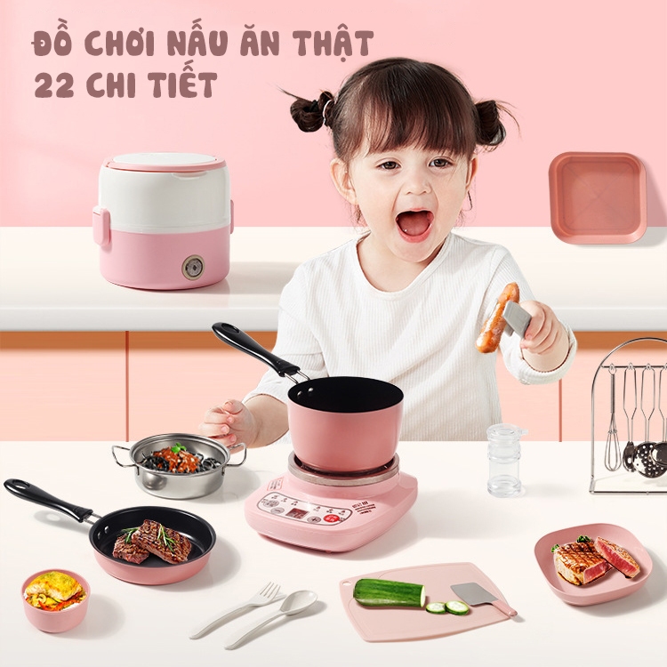 Đồ chơi nấu ăn thật 22 chi tiết, đồ chơi nhà bếp mini cho bé trải nghiệm.