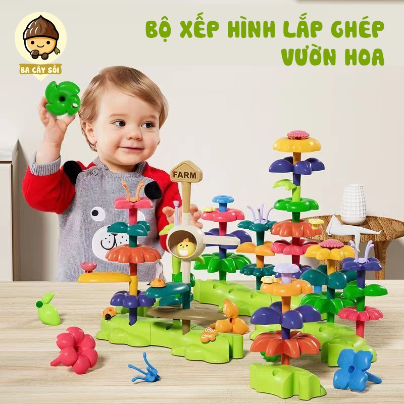 Bộ xếp hình lắp ghép vườn hoa 93 chi tiết cho bé, đồ chơi lắp ráp giáo dục phát triển trí tuệ cho bé từ 2-6 tuổi.