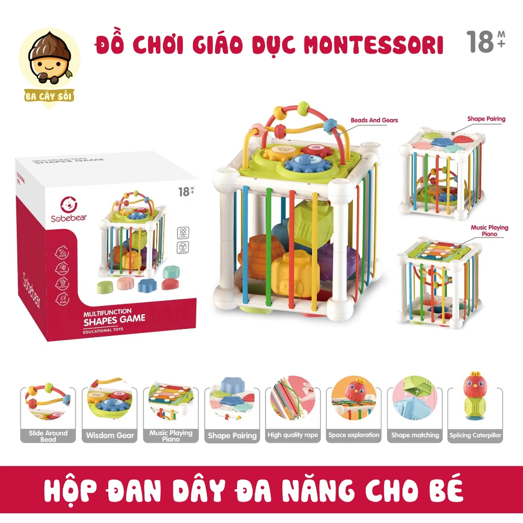 Đồ chơi giáo dục Montessori thông minh hộp đan dây đa năng cho bé.