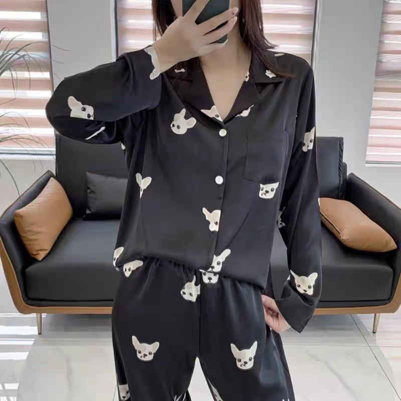 Bộ ngủ pzm hoạ tiết lụa quảng châu cao cấp Bộ mặc nhà sang chảnh