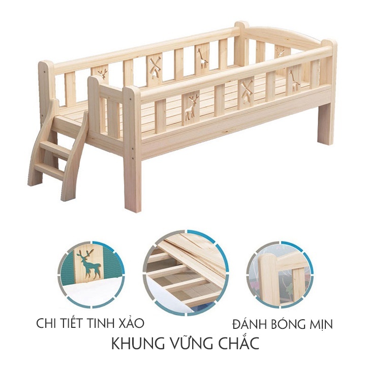 Giường Ngủ Cho Bé-HN61- Kích thước 128x60x40cm, Gỗ thông tự nhiên-Bảo hành bởi HONALIFE