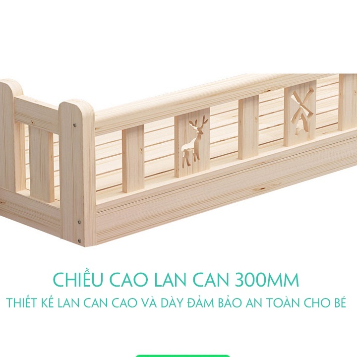 Giường Ngủ Cho Bé-HN61- Kích thước 128x60x40cm, Gỗ thông tự nhiên-Bảo hành bởi HONALIFE