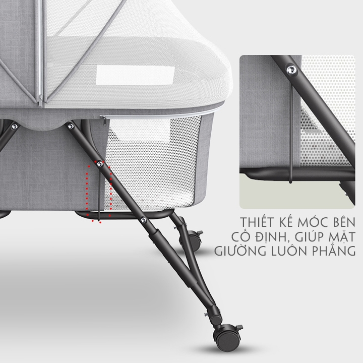 Nôi Gấp Gọn Cho Bé - Kích thước lòng nôi 90x50cm, Điều chỉnh độ cao- Bảo Hành Bởi HONALIFE