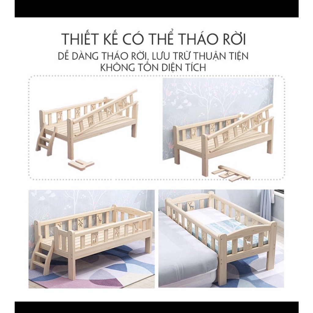Giường Ngủ Cho Bé-HN61- Kích thước 128x60x40cm, Gỗ thông tự nhiên-Bảo hành bởi HONALIFE
