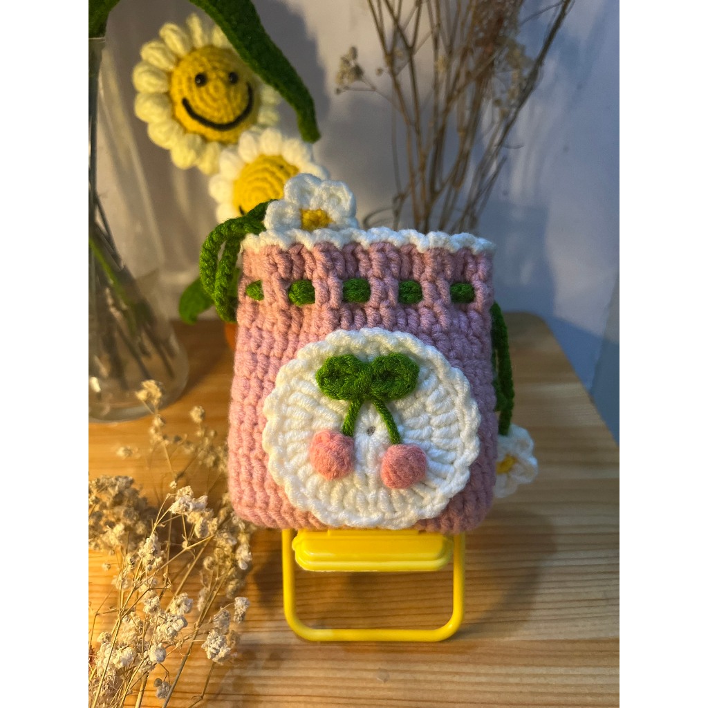 Túi dây rút mini bằng len handmade họa tiết xinh xắn đựng tai nghe ...