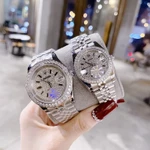 Combo đồng hồ đôi dây kim loại đeo tay chống nước cao cấp thời trang sang trọng R0lex nam 40mm nữ size 32mm , vỏ thép — ảnh 1