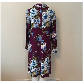 Đầm hoa tím mận cổ cao tay dài thun cao cấp Nina Lenard