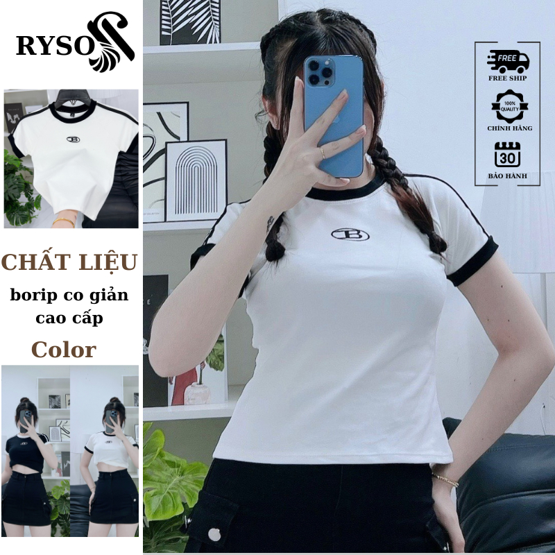 Áo Thun Baby Tee Form Fit Chữ B RYSO FASHION Chất Thun Co Dãn Dày dặn ôm body