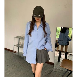 Áo sơ mi nữ khoá kéo 2 đầu tay dài FORGIRL dáng rộng thời trang Hàn Quốc dành cho nữ FG004