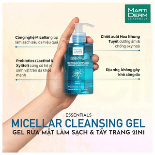 Gel Rửa Mặt Martiderm Dịu Nhẹ Dành Cho Mọi Loại Da - Martiderm Essentials Micellar Cleansing Gel 200ml