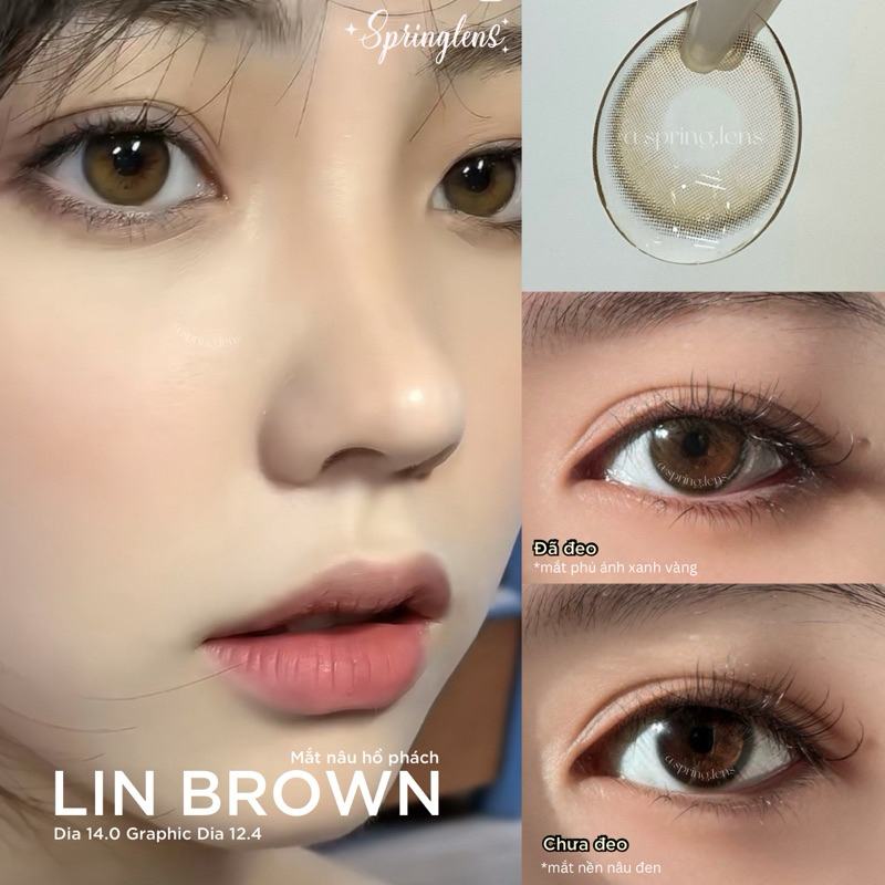 Lens Silicone Hydrogel LIN BROWN nâu hổ phách vàng vỉ 6 tháng không giãn @spring.lens
