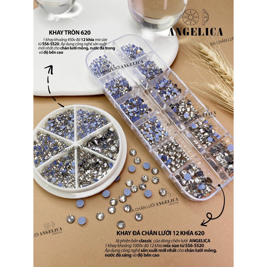 Đá chân lưới nail 12 khía màu đen thạch Black Diamond đính móng ANGELICA 620