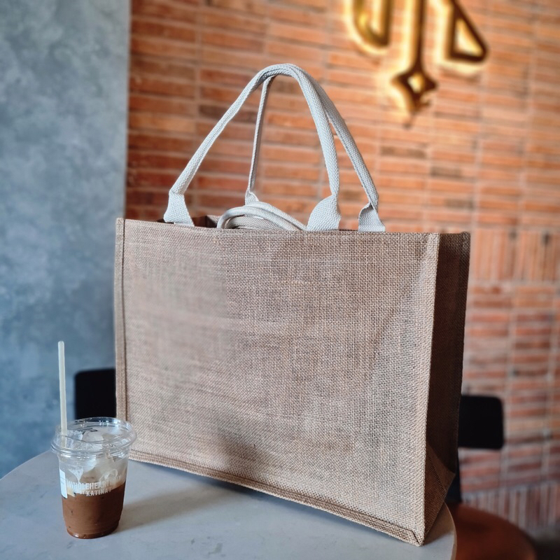 Túi cói bố trơn có dây kéo kích thước to bự 36x32x19 cm 🐉