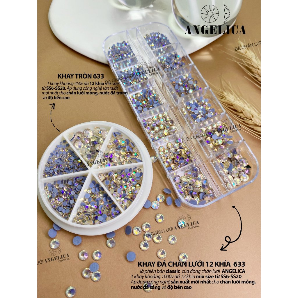 Đá nail chân lưới 12 khía màu vàng AB trang trí móng ANGELICA 633