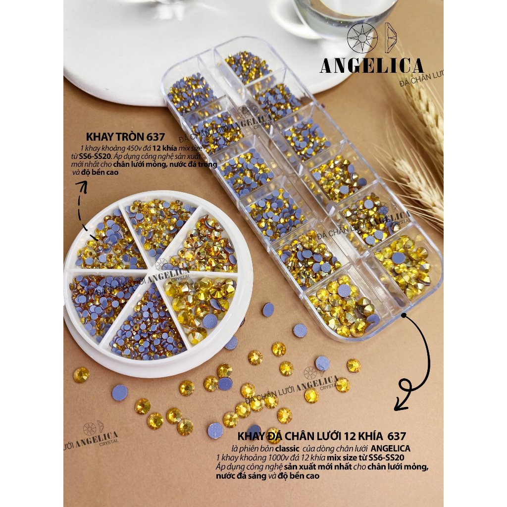 Đá chân lưới nail 12 khía màu vàng gold Heaven Topaz đính trang trí móng ANGELICA 637
