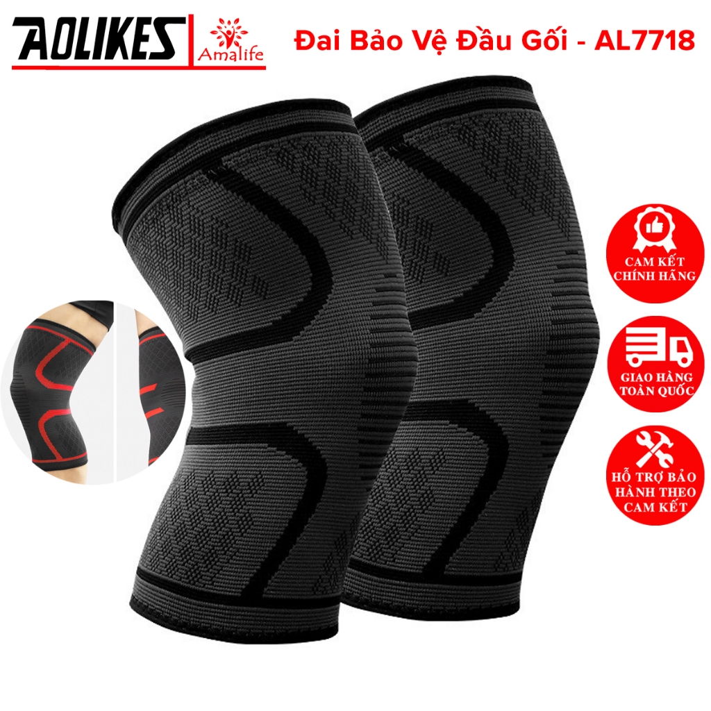 Ảnh Đai Bó Gối Đai Bảo Vệ Khớp Đầu Gối Đàn Hồi Khi Chơi Thể Thao, Chạy Bộ, Đạp Xe, Bóng Đá Chính Hãng Aolikes AL7718 1